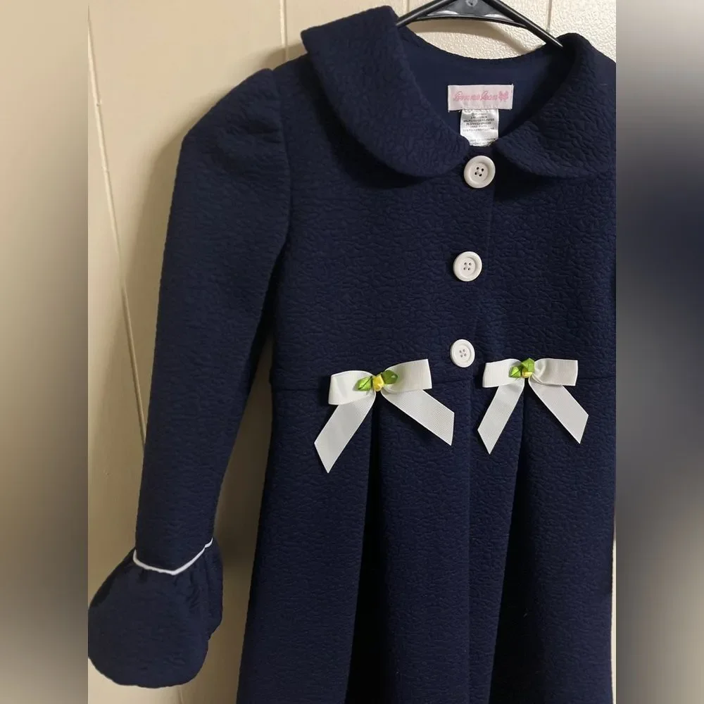 Bonnie Jean Navy Blue Poplin Coat Swing Dress Coat Sz 6